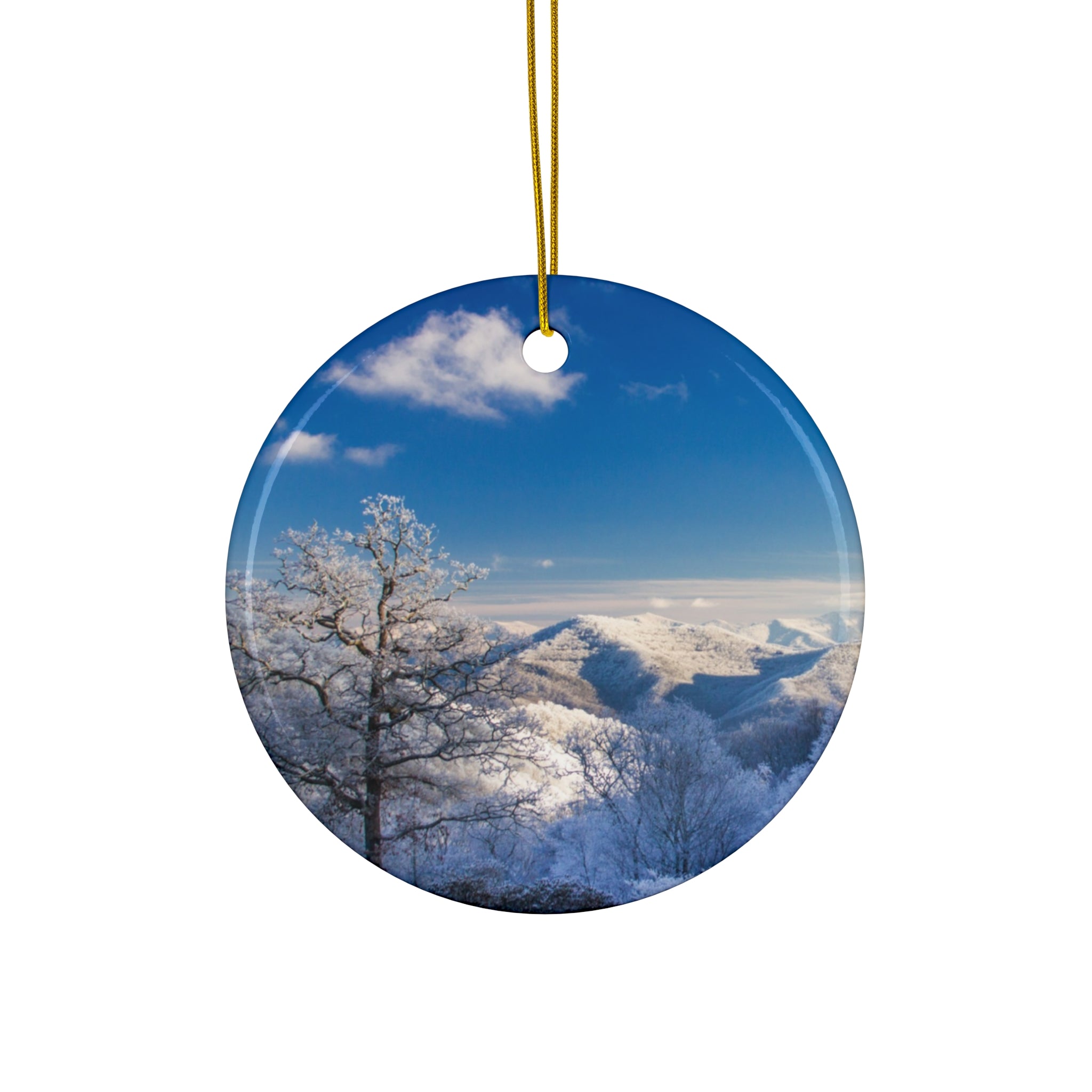 Winter Landscape Ceramic Ornaments, Holiday Decor, Christmas Tree Hanging, Star Shape, Personalized Gift, Winter Wonderland