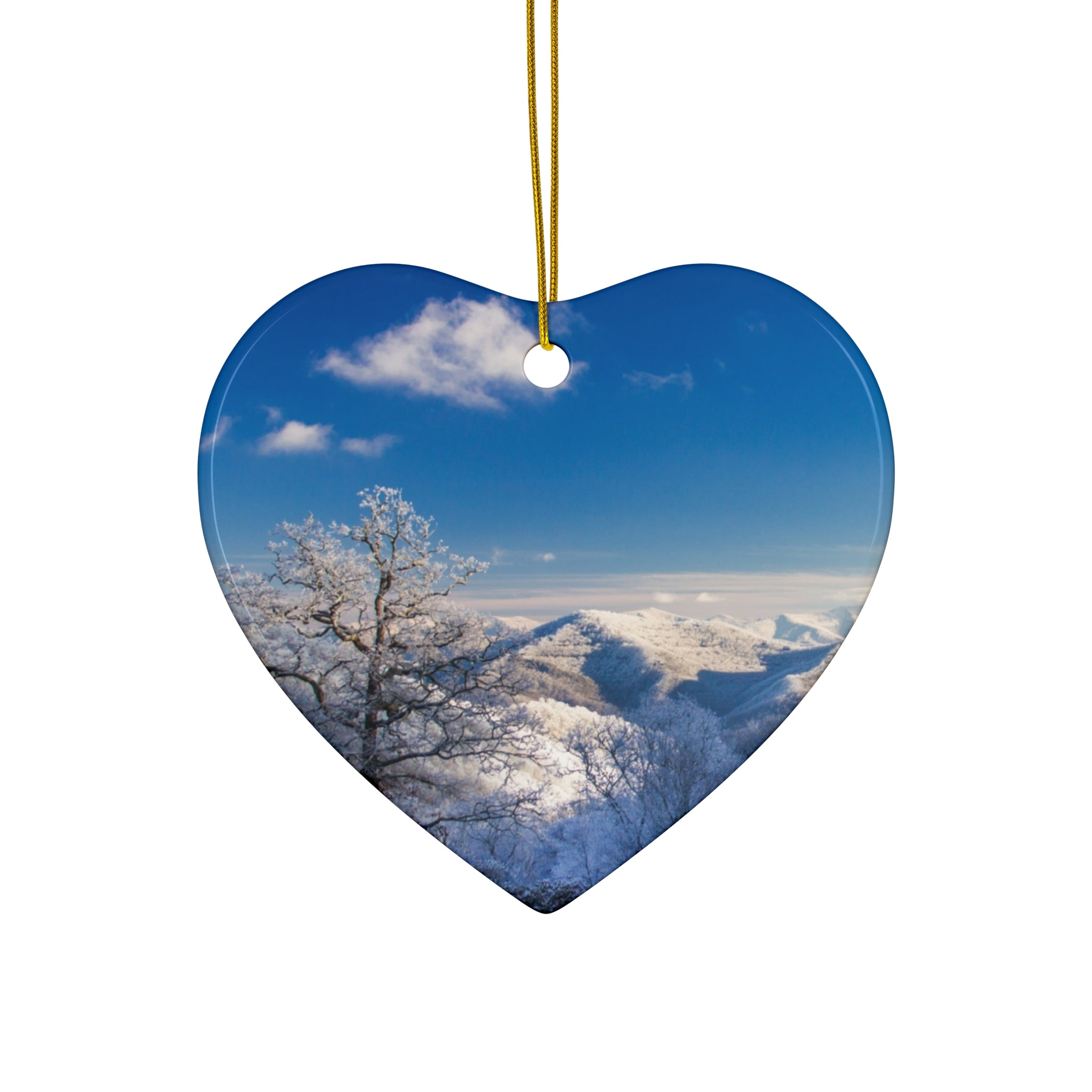 Winter Landscape Ceramic Ornaments, Holiday Decor, Christmas Tree Hanging, Star Shape, Personalized Gift, Winter Wonderland