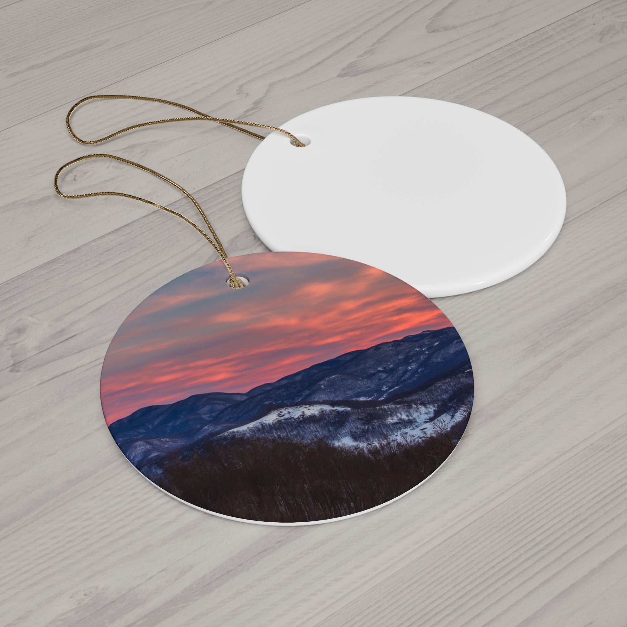 Ceramic Ornament Set, Mountain Sunset Decor, Holiday Gifts, Home Decoration, Nature Lover Ornament, Personalized Ornaments, Seasonal Decor