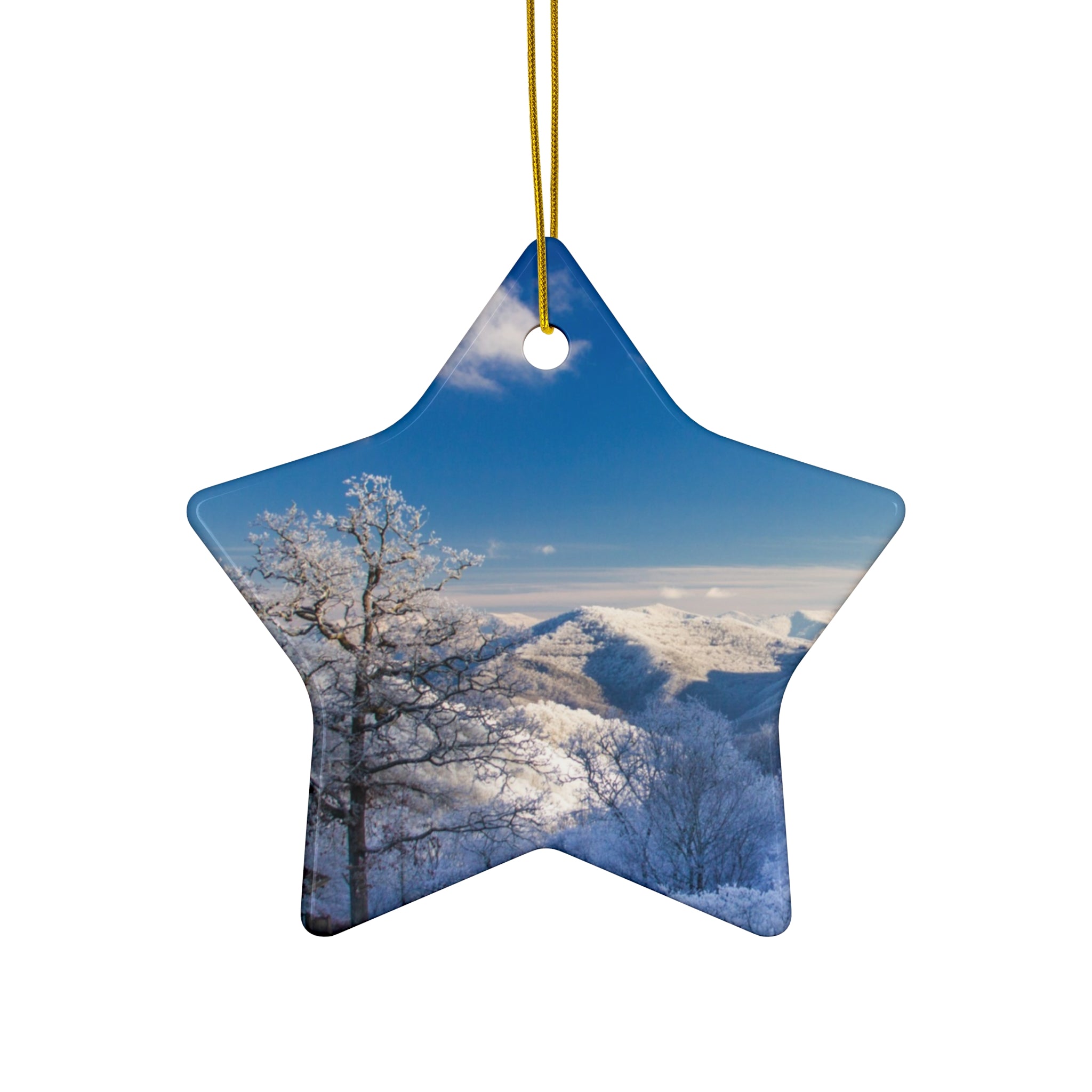 Winter Landscape Ceramic Ornaments, Holiday Decor, Christmas Tree Hanging, Star Shape, Personalized Gift, Winter Wonderland