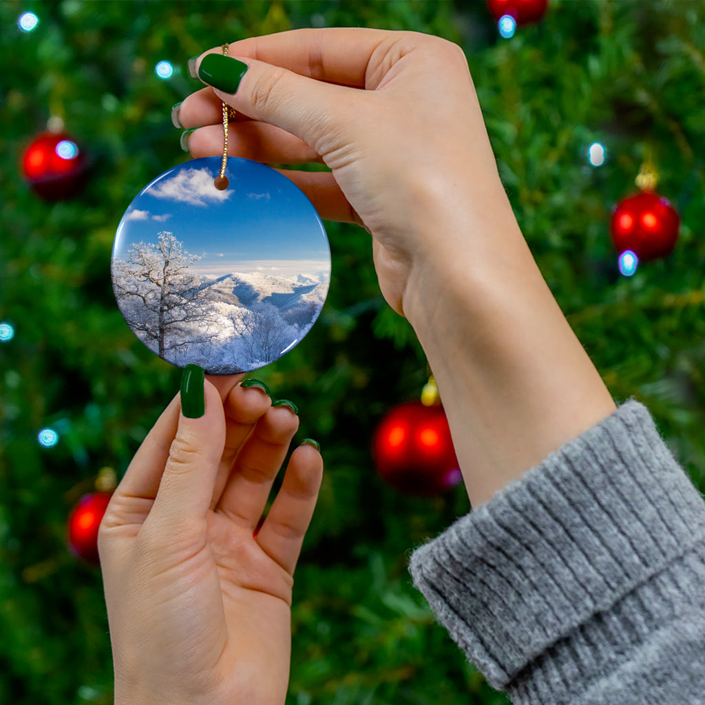 Winter Landscape Ceramic Ornaments, Holiday Decor, Christmas Tree Hanging, Star Shape, Personalized Gift, Winter Wonderland