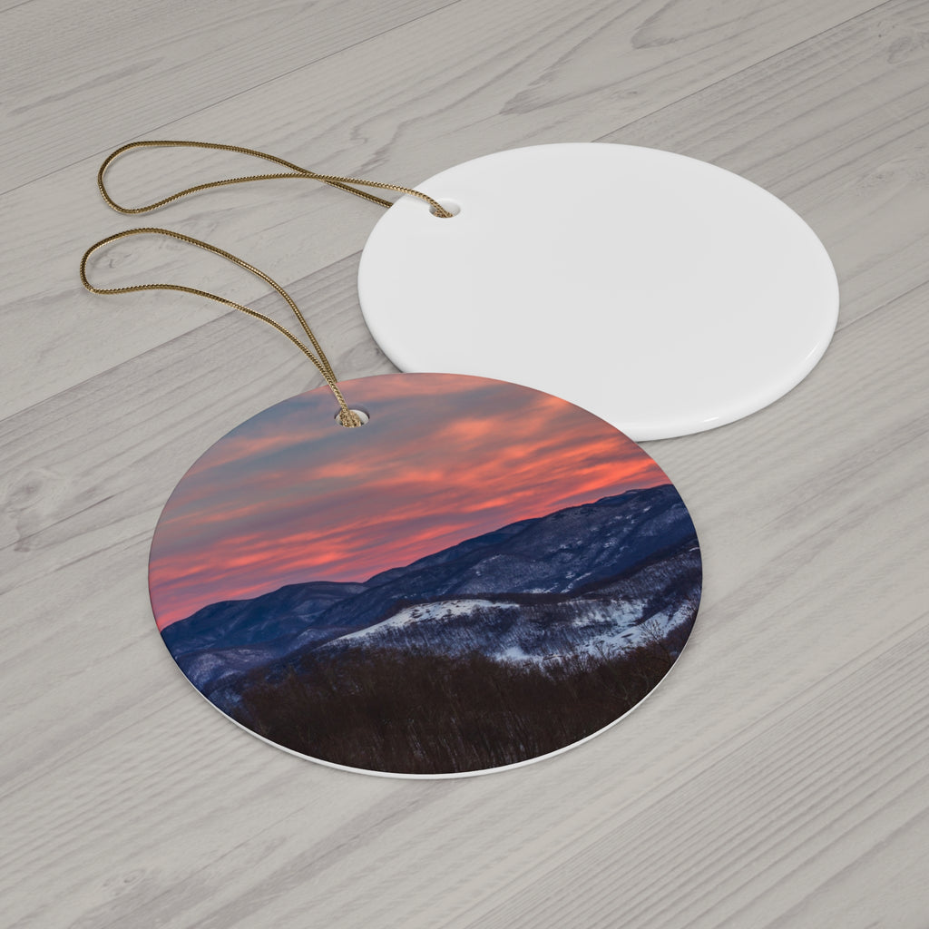 Ceramic Ornament Set, Mountain Sunset Decor, Holiday Gifts, Home Decoration, Nature Lover Ornament, Personalized Ornaments, Seasonal Decor