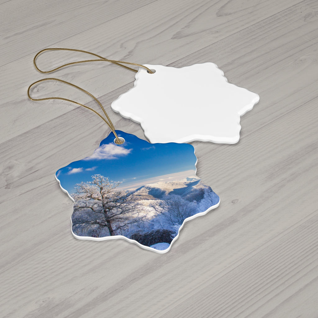 Winter Landscape Ceramic Ornaments, Holiday Decor, Christmas Tree Hanging, Star Shape, Personalized Gift, Winter Wonderland