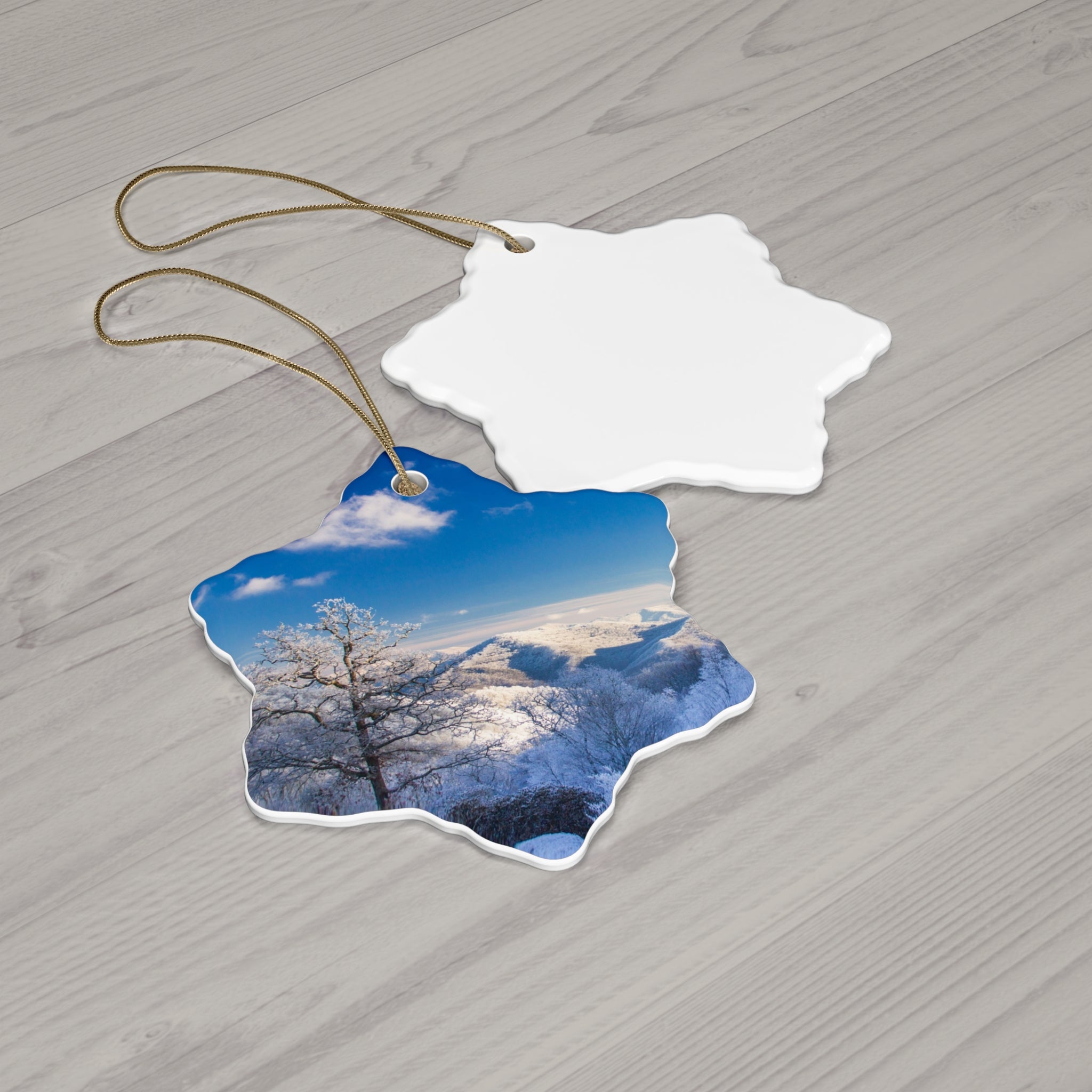 Winter Landscape Ceramic Ornaments, Holiday Decor, Christmas Tree Hanging, Star Shape, Personalized Gift, Winter Wonderland