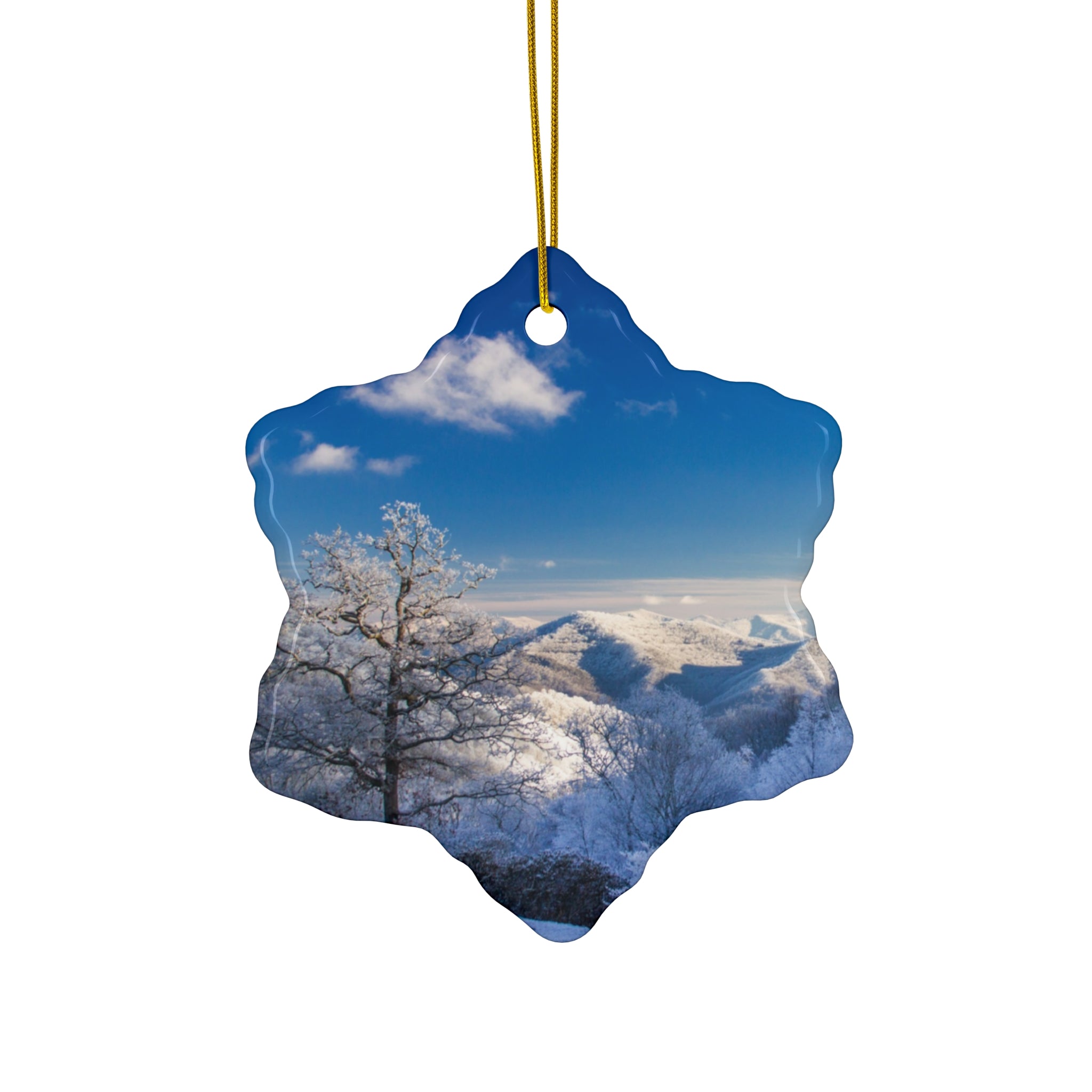 Winter Landscape Ceramic Ornaments, Holiday Decor, Christmas Tree Hanging, Star Shape, Personalized Gift, Winter Wonderland