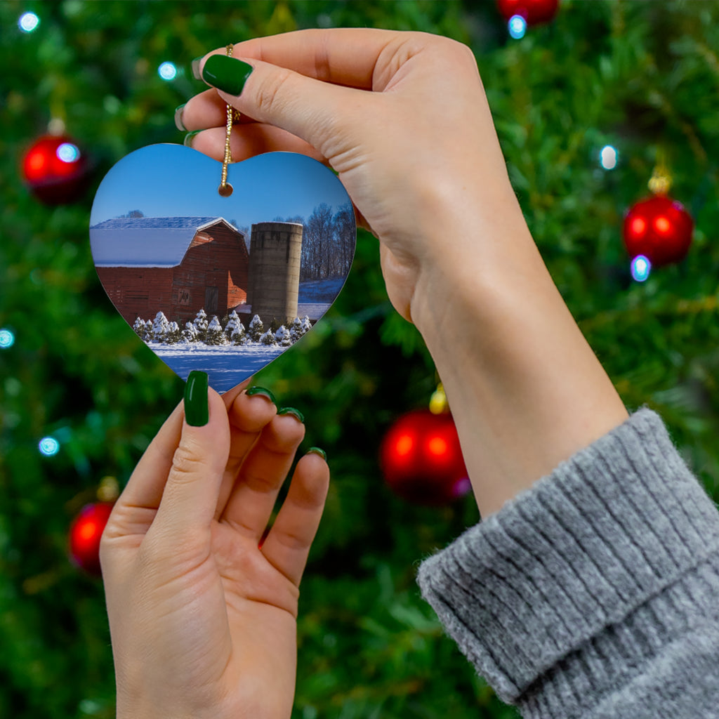 Ceramic Christmas Ornament Set - Farmhouse Style for Holiday Decor, Unique Gift, Tree Decoration, Winter Celebrations, Rustic Charm