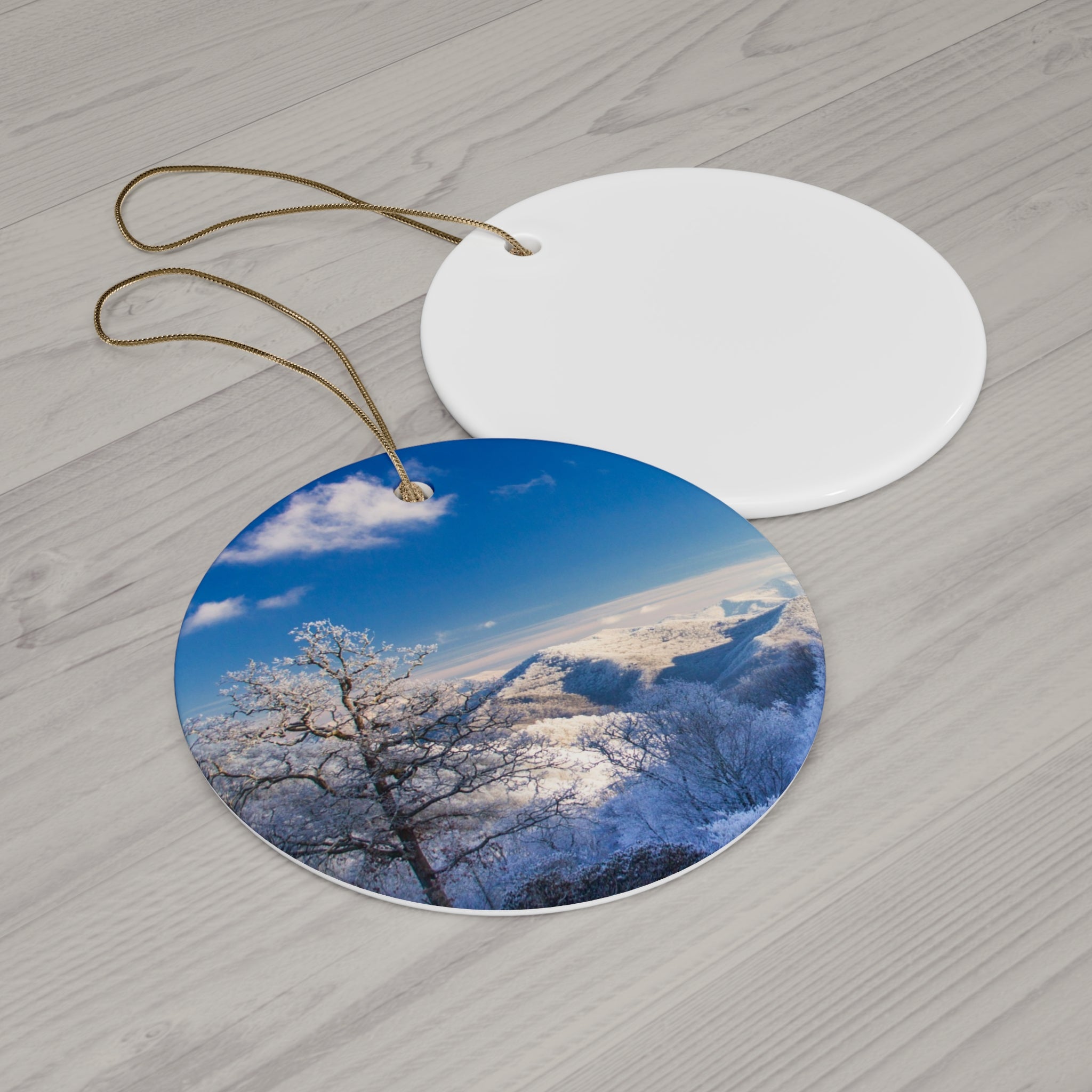 Winter Landscape Ceramic Ornaments, Holiday Decor, Christmas Tree Hanging, Star Shape, Personalized Gift, Winter Wonderland