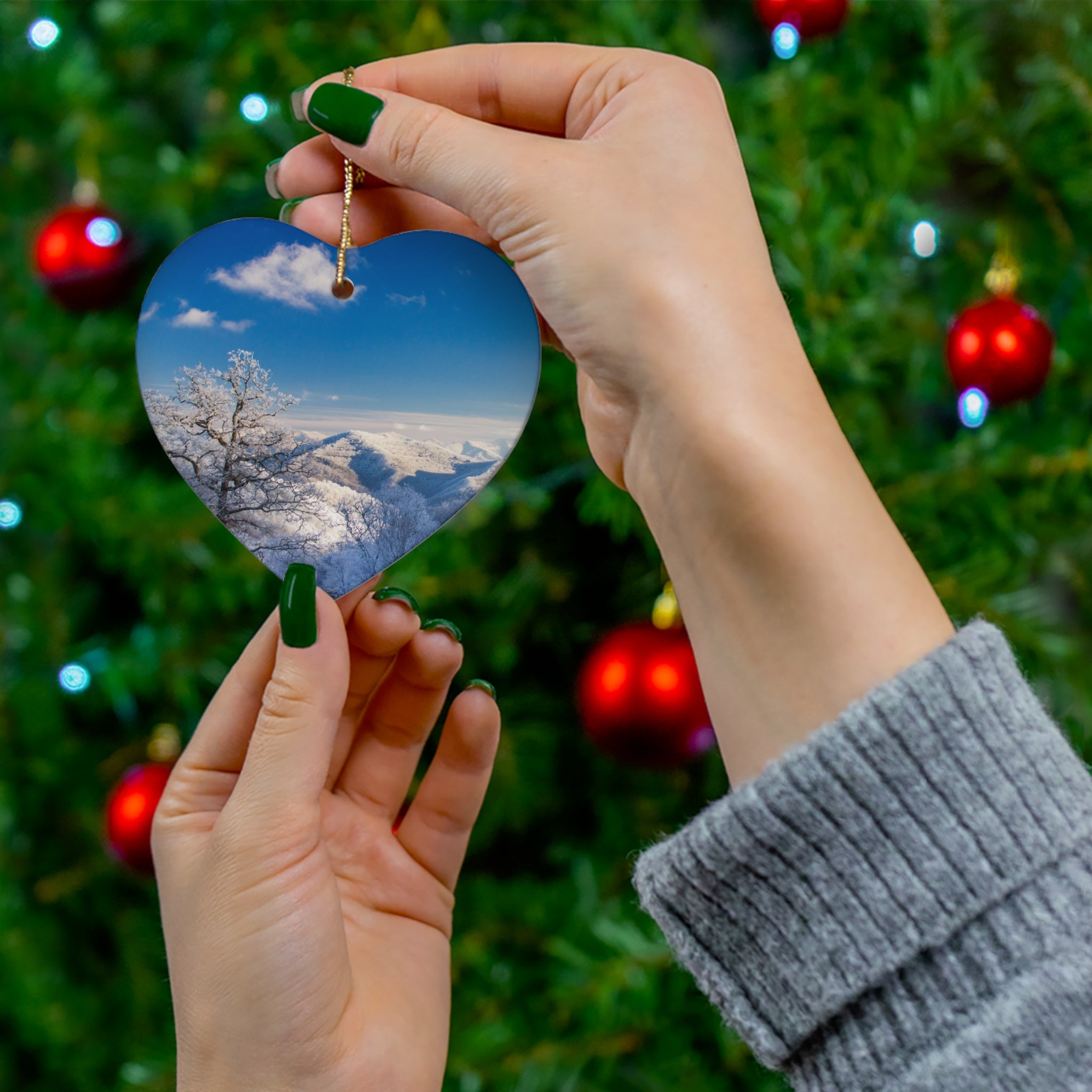 Winter Landscape Ceramic Ornaments, Holiday Decor, Christmas Tree Hanging, Star Shape, Personalized Gift, Winter Wonderland