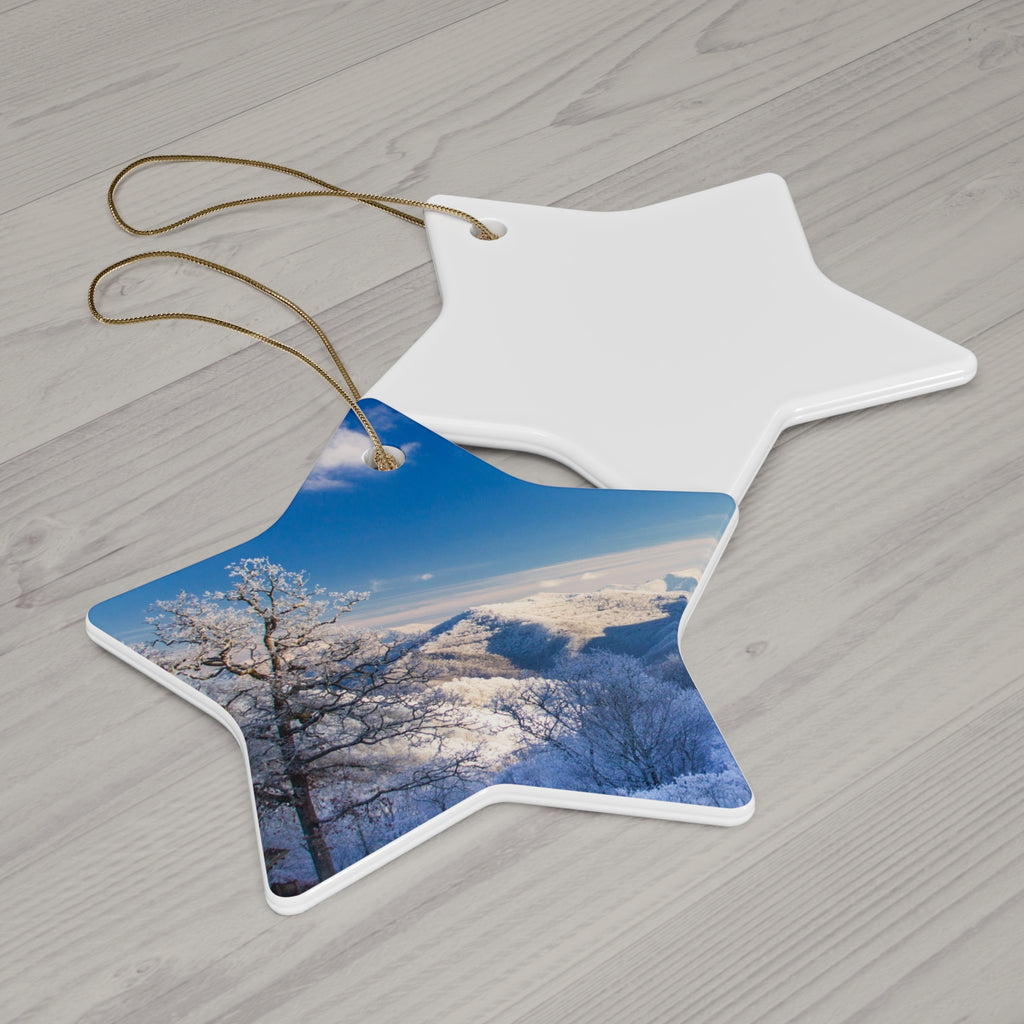 Winter Landscape Ceramic Ornaments, Holiday Decor, Christmas Tree Hanging, Star Shape, Personalized Gift, Winter Wonderland